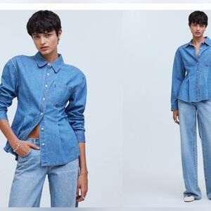 Denim Darted Button-Up Shirt in Winnset Wash